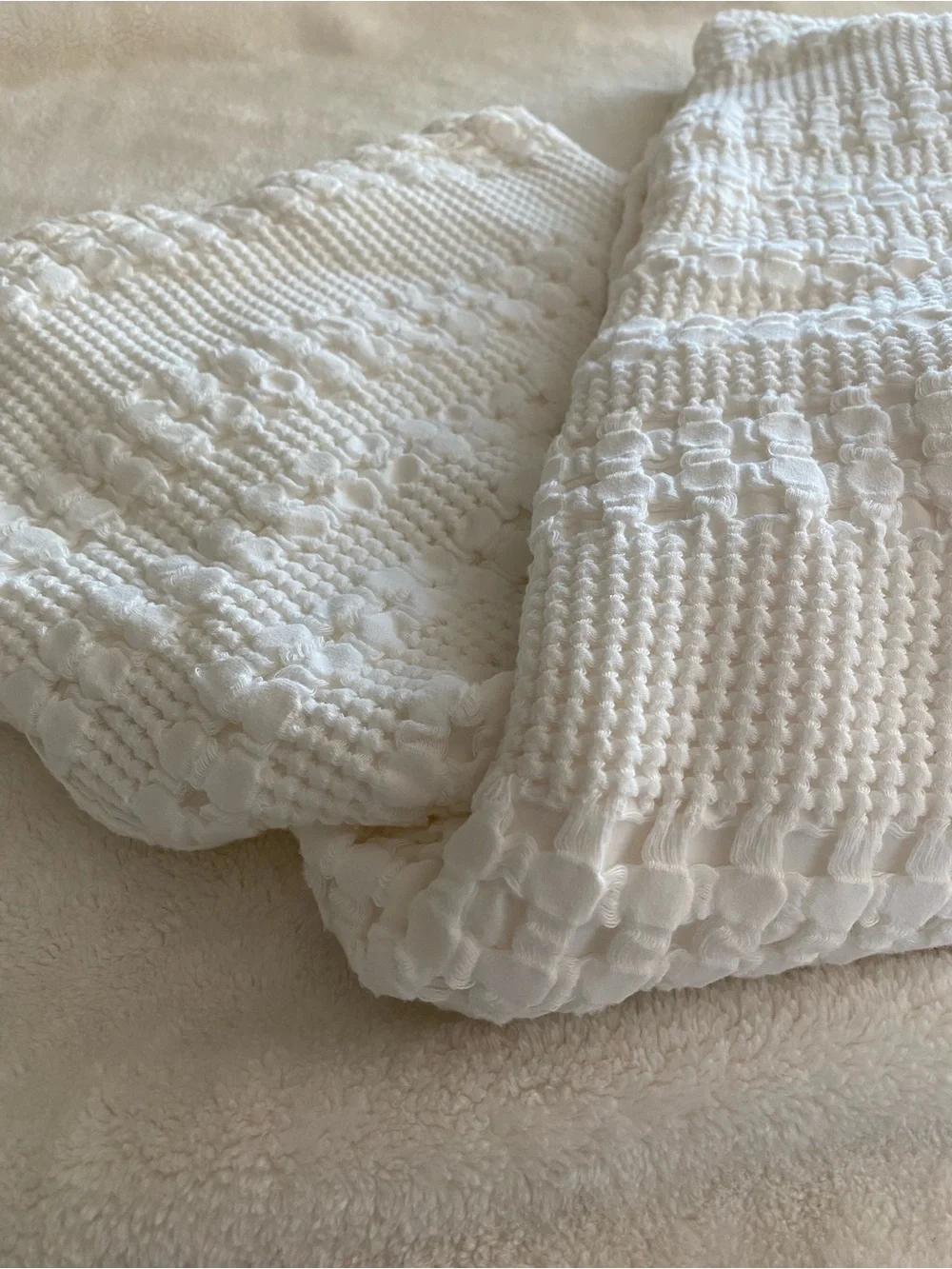 Soft Ivory 100% Cotton Waffle Knit Throw